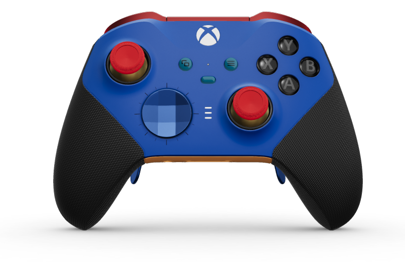 Xbox Elite Wireless Controller Series 2 - Core - Behuizing voorzijde: Shockblauw + rubberen handvatten, D-pad: Facet, Photon Blue (Metal), Behuizing achterzijde: Zacht oranje + rubberen handvatten