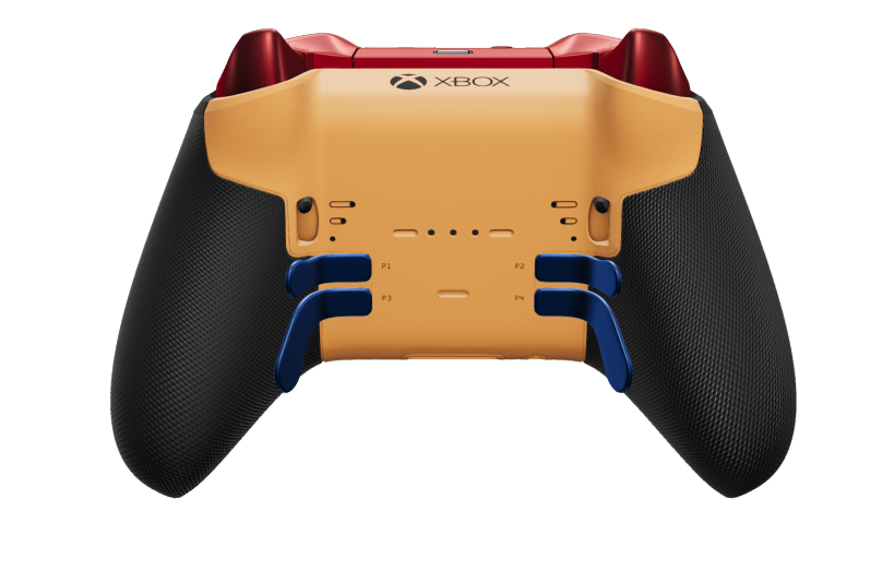 Xbox Elite Wireless Controller Series 2 - Core - Behuizing voorzijde: Shockblauw + rubberen handvatten, D-pad: Facet, Photon Blue (Metal), Behuizing achterzijde: Zacht oranje + rubberen handvatten