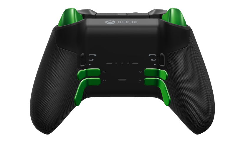 Xbox Elite Wireless Controller Series 2 - Core - Behuizing voorzijde: Carbonzwart + rubberen handvatten, D-pad: Gefacetteerd, velocity-groen (metaal), Behuizing achterzijde: Carbonzwart + rubberen handvatten