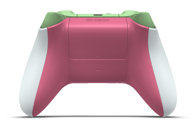 Controller with Robot White body, Deep Pink D-pad, and Soft Green thumbsticks - back view