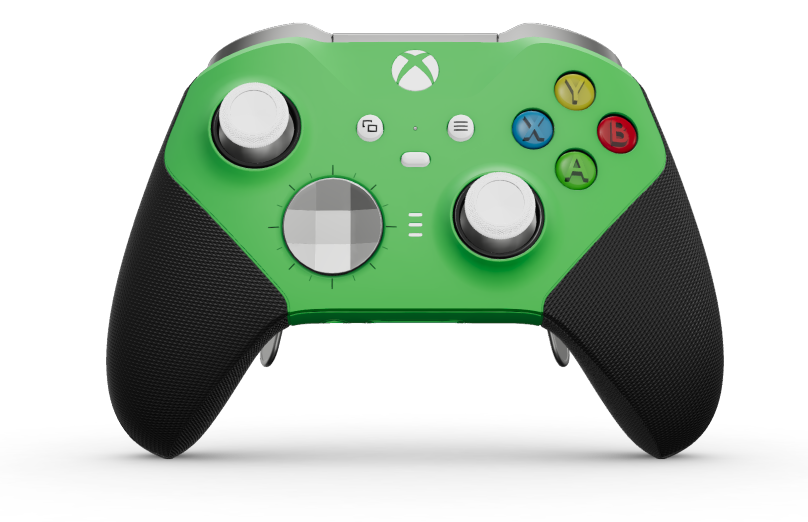 Xbox Elite Wireless Controller Series 2 - Core - Body: Velocity Green + Rubberized Grips, D-pad: Faceted, Bright Silver (Metal), Back: Velocity Green + Rubberized Grips