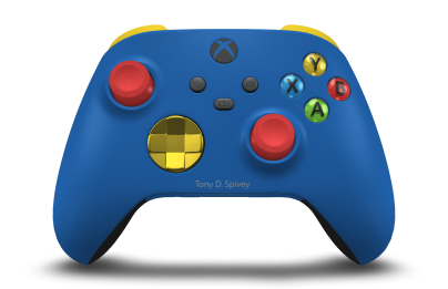 Xbox Wireless Controller - Corpo: Azul Choque, Botões Direcionais: Amarelo Relâmpago (Metálico), Manípulos Analógicos: Vermelho Forte