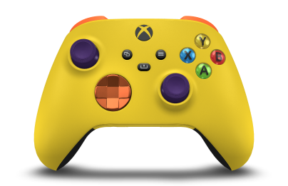 Kontroler bezprzewodowy Xbox - Hoveddel: Piorunujący żółty, D-blokke: Skalorange (metallisk), Thumbsticks: Astrallilla