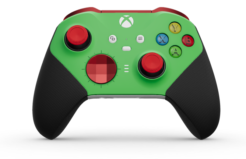 Xbox Elite Wireless Controller Series 2 - Core - Behuizing voorzijde: Velocity-groen + rubberen handvatten, D-pad: Gefacetteerd, pulsrood (metaal), Behuizing achterzijde: Robotwit + rubberen handvatten