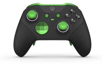 Xbox Elite Wireless Controller Series 2 - Core - Framsida: Carbon Black + gummerat grepp, Styrknapp: Facett, Velocity Green (Metall), Baksida: Carbon Black + gummerat grepp