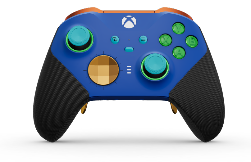 Xbox Elite Wireless Controller Series 2 - Core - Corps: Shock Blue + poignées caoutchoutées, BMD: À facettes, Soft Orange (métal), Arrière: Shock Blue + poignées caoutchoutées