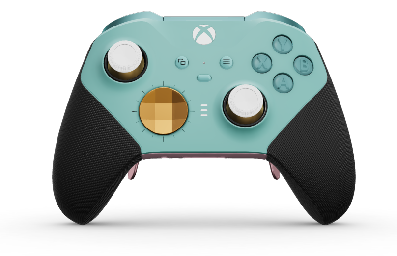Xbox Elite Wireless Controller Series 2 - Core - 몸체: 글레이셔 블루 + 고무 코팅 그립, 방향 패드: 패싯, 소프트 오렌지(메탈), 뒤로: 소프트 핑크 + 고무 코팅 그립