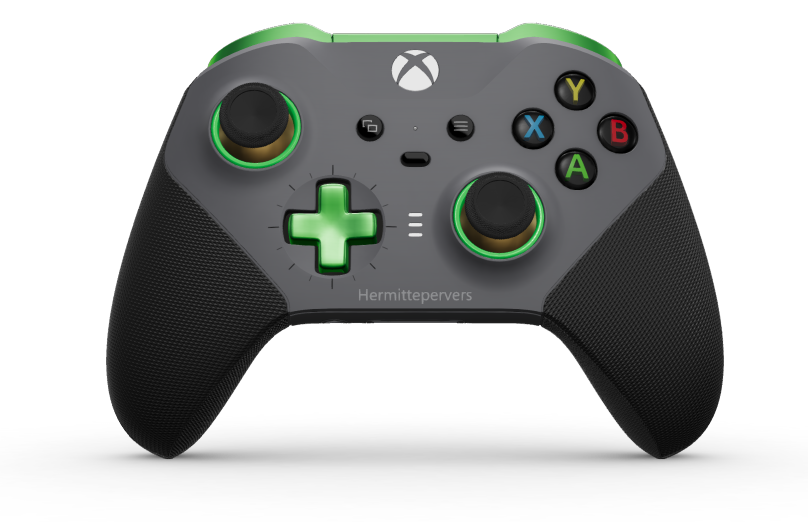 Manette sans fil Xbox Elite Series 2 - Core - 本體: 風暴灰 + 橡膠握把, 方向鍵: 十字形，疾速綠 (金屬), 背面: 風暴灰 + 橡膠握把