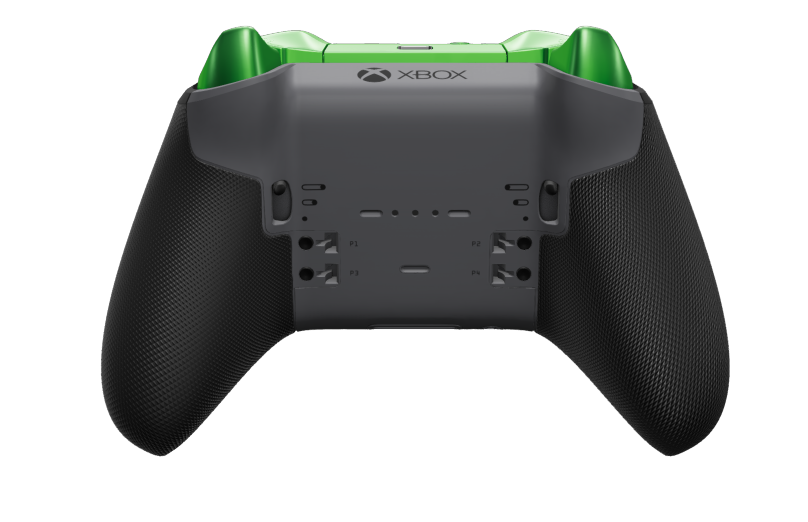 Manette sans fil Xbox Elite Series 2 - Core - 本體: 風暴灰 + 橡膠握把, 方向鍵: 十字形，疾速綠 (金屬), 背面: 風暴灰 + 橡膠握把
