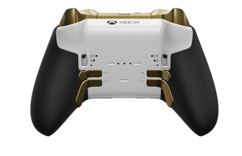 Bezprzewodowy kontroler Xbox Elite Series 2 — Core - Body: Robot White + Rubberised Grips, D-pad: Faceted, Hero Gold (Metal), Back: Robot White + Rubberised Grips