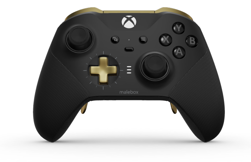 Xbox Elite Wireless Controller Series 2 - Core - Text: Carbon Black + gummierte Griffe, D-Pad: Kreuz, Hero Gold (Metallic), Zurück: Carbon Black + gummierte Griffe