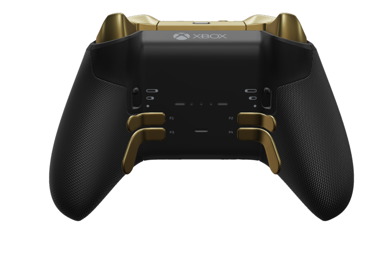 Xbox Elite Wireless Controller Series 2 - Core - Text: Carbon Black + gummierte Griffe, D-Pad: Kreuz, Hero Gold (Metallic), Zurück: Carbon Black + gummierte Griffe