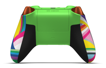Xbox Wireless Controller - Hoofdtekst: Pride, D-Pads: Astralpaars (metallic), Duimsticks: Velocity-groen
