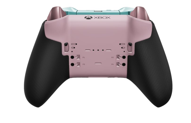 Xbox Elite Wireless Controller Series 2 - Core - Corps: Soft Pink + poignées caoutchoutées, BMD: À facettes, Glacier Blue (métal), Arrière: Soft Pink + poignées caoutchoutées