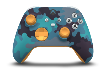 Controller with Mineral Camo body, Soft Orange D-pad, and Soft Orange thumbsticks - front view