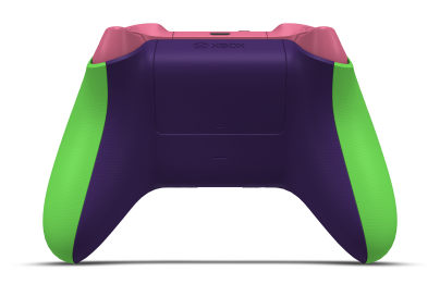 Controller with Velocity Green body, Dragonfly Blue D-pad, and Zest Orange thumbsticks - back view