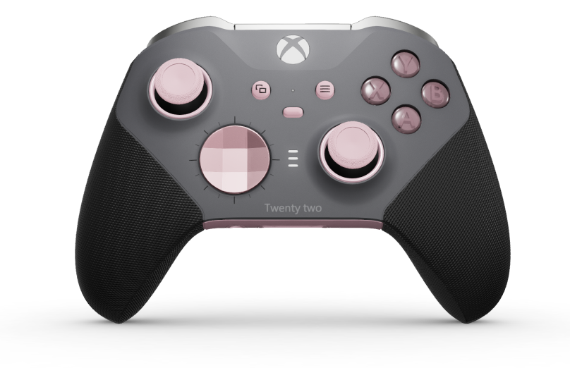 Xbox Elite Wireless Controller Series 2 - Core - Behuizing voorzijde: Stormgrijs + rubberen handvatten, D-pad: Gefacetteerd, zachtroze (metaal), Behuizing achterzijde: Zacht roze + rubberen handvatten