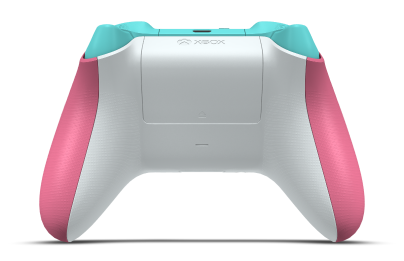 Controller with Deep Pink body, Glacier Blue D-pad, and Dragonfly Blue thumbsticks - back view