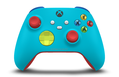 Xbox Wireless Controller - Framsida: Dragonfly Blue, Styrknappar: Citrongul, Styrspakar: Eldröd