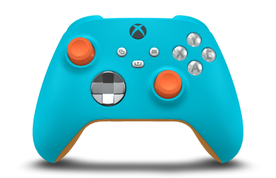 Xbox Wireless Controller - Framsida: Dragonfly Blue, Styrknappar: Askgrå (metallic), Styrspakar: Apelsinzest