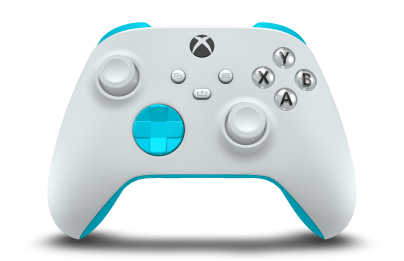 Controller with Robot White body, Dragonfly Blue D-pad, and Robot White thumbsticks - front view