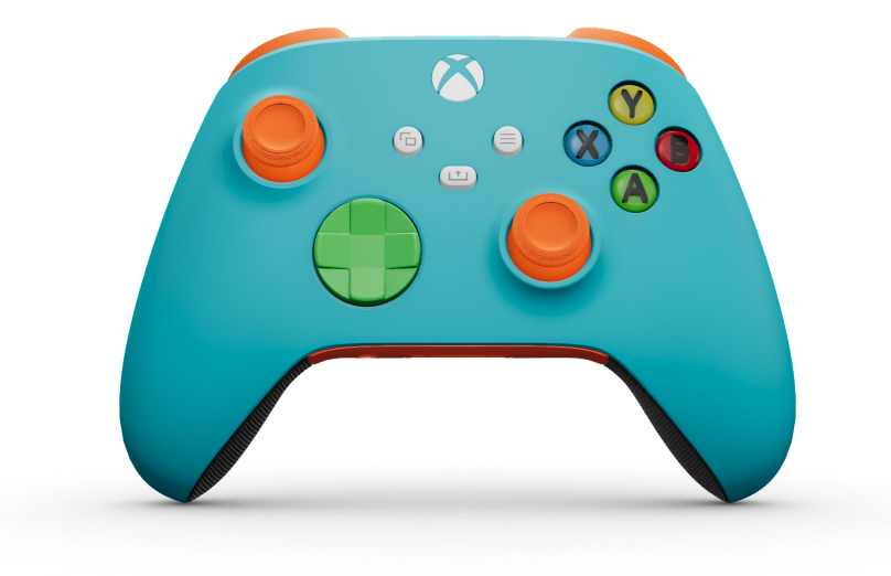 Xbox Wireless Controller - Hoofdtekst: Libelleblauw, D-Pads: Velocity-groen, Duimsticks: Zest-oranje