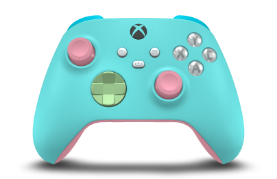 Controller with Glacier Blue body, Soft Green D-pad, and Retro Pink thumbsticks - front view