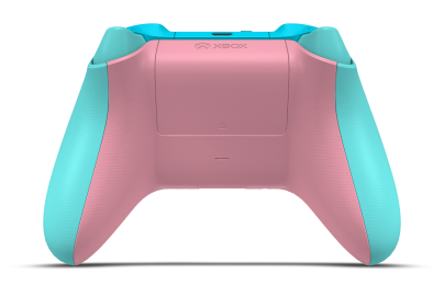 Controller with Glacier Blue body, Soft Green D-pad, and Retro Pink thumbsticks - back view