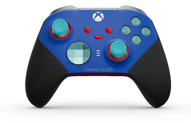 Manette sans fil Xbox Elite Series 2 - Core - Framsida: Shock Blue + gummerat grepp, Styrknapp: Facetterad, Glacier Blue (metall), Baksida: Pulse Red + gummerat grepp