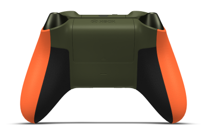 Controller with Zest Orange body, Desert Tan (Metallic) D-pad, and Zest Orange thumbsticks - back view