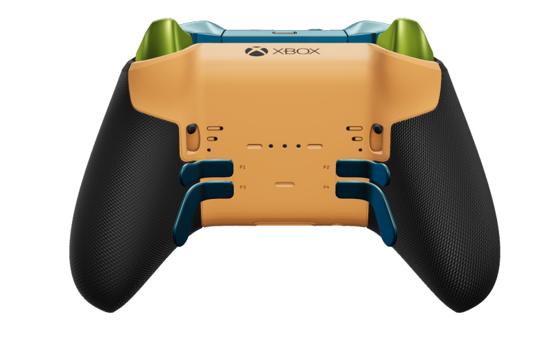 Manette sans fil Xbox Elite Series 2 - Core - Cuerpo: Blanco robot + Agarres texturizados, Cruceta: Facetado, azul mineral (metal), Atrás: Naranja suave + Agarres texturizados