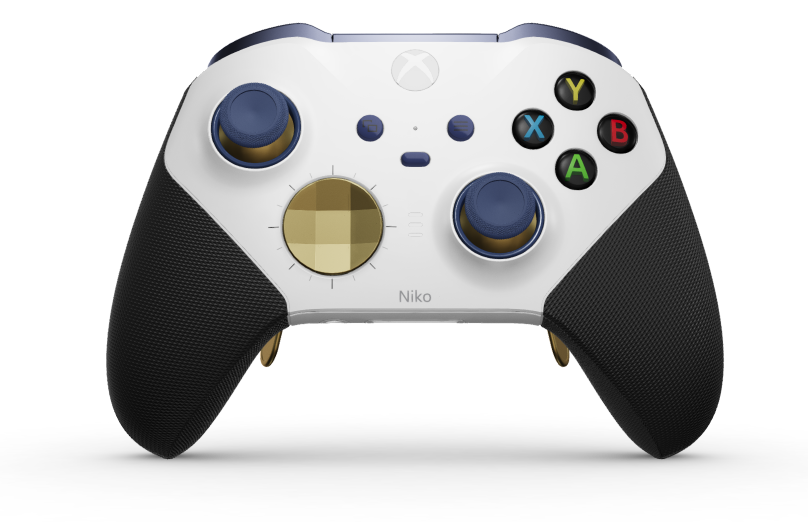 Controller Wireless Elite per Xbox Series 2 - Nucleo - Cuerpo: Blanco robot + Agarres texturizados, Cruceta: Facetado, dorado héroe (metal), Atrás: Blanco robot + Agarres texturizados