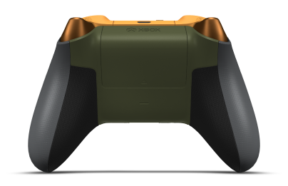 Controller with Storm Grey body, Soft Orange (Metallic) D-pad, and Nocturnal Green thumbsticks - back view