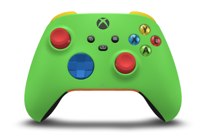 Xbox ワイヤレス コントローラー - Hoveddel: Fartgrøn, D-blokke: Stødblå, Thumbsticks: Impulsrød