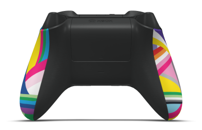 Controller with Pride body, Carbon Black D-pad, and Carbon Black thumbsticks - back view