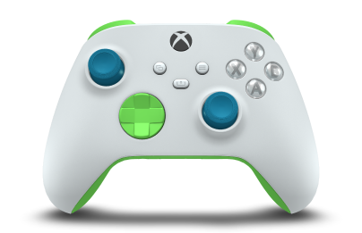 Xbox Wireless Controller - Text: Roboterweiß, Steuerkreuze: Geschwindigkeitsgrün, Analogsticks: Mineralblau