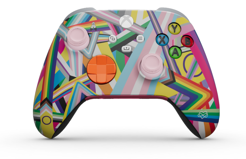 Xbox Wireless Controller - 몸체: Pride, 방향 패드: 제스트 오렌지, 엄지스틱: 소프트 핑크