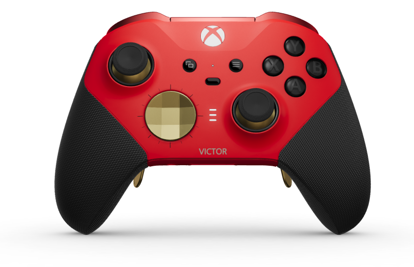 Xbox Elite Wireless Controller Series 2 - Core - Body: Pulse Red + Rubberized Grips, D-pad: Faceted, Hero Gold (Metal), Back: Pulse Red + Rubberized Grips