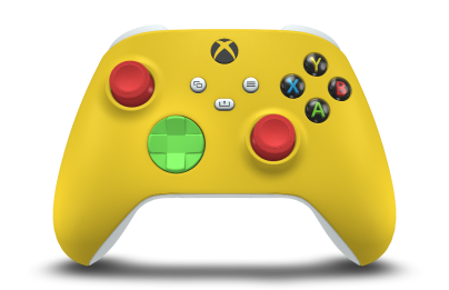 Controller with Lighting Yellow body, Velocity Green D-pad, and Pulse Red thumbsticks - front view
