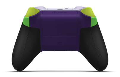 Controller with Velocity Green body, Electric Volt D-pad, and Soft Purple thumbsticks - back view