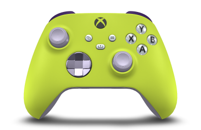 Controller with Electric Volt body, Soft Purple (Metallic) D-pad, and Soft Purple thumbsticks - front view