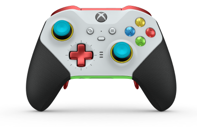 Xbox Elite Wireless Controller Series 2 - Core - Corpo: Robot White + Rubberized Grips, Botão Direcional: Cruz, Vermelho Forte (Metal), Traseira: Velocity Green + Rubberized Grips
