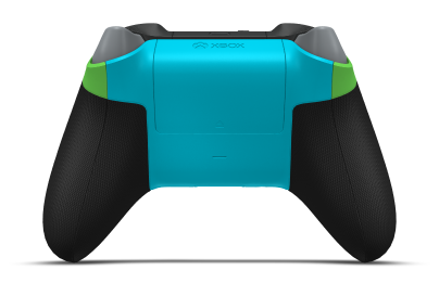 Controller with Velocity Green body, Carbon Black D-pad, and Carbon Black thumbsticks - back view