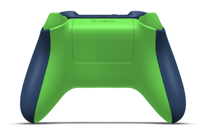 Controller with Midnight Blue body, Velocity Green D-pad, and Velocity Green thumbsticks - back view