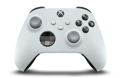 Controller with Robot White body, Carbon Black (Metallic) D-pad, and Ash Grey thumbsticks - front view
