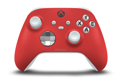 Controller with Pulse Red body, Bright Silver (Metallic) D-pad, and Robot White thumbsticks - front view