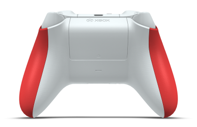 Controller with Pulse Red body, Bright Silver (Metallic) D-pad, and Robot White thumbsticks - back view