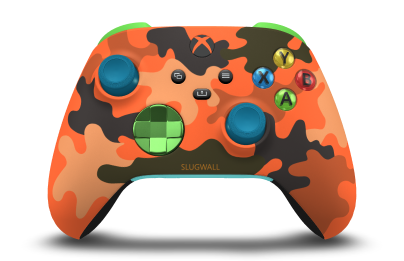Xbox Wireless Controller - Body: Blaze Camo, D-Pads: Velocity Green (Metallic), Thumbsticks: Mineral Blue