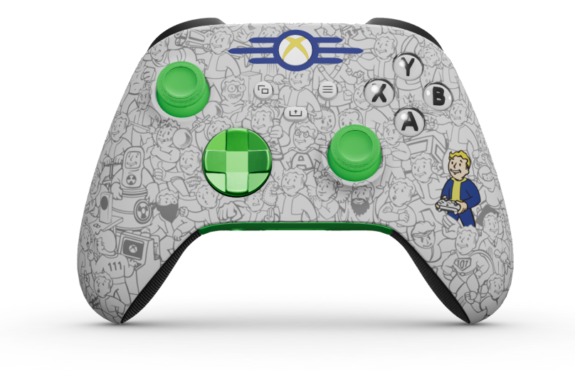 Xbox Wireless Controller - 本体: Fallout, 方向パッド: ベロシティ グリーン (メタリック), サムスティック: ベロシティ グリーン