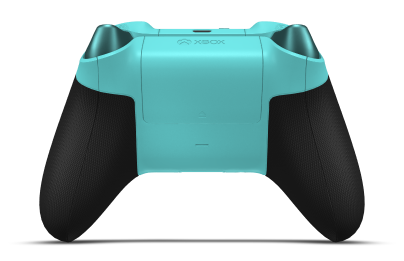 Controller with Glacier Blue body, Glacier Blue (Metallic) D-pad, and Carbon Black thumbsticks - back view